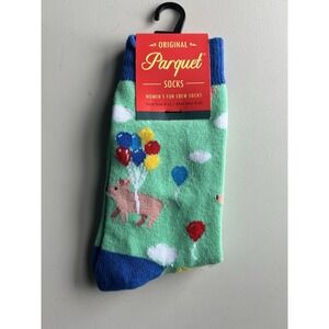 New Ladies Pigs Fly Balloons Novelty Socks Parquet SIZE 4-10 Gifts